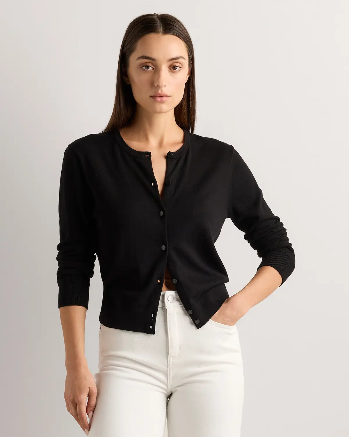 Lightweight Cotton Cashmere Crew Cardigan | Quince