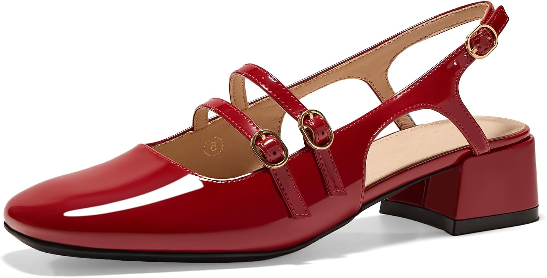 Women's Mary Jane Chunky Low Block Heels Slingback Pumps Closed Square Toe Double Strap Wedding D... | Amazon (US)