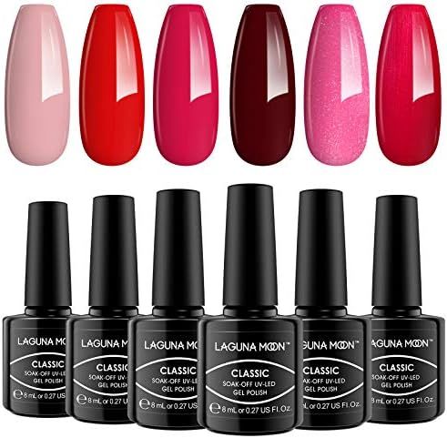 Lagunamoon Gel Polish Set, 6 Colors Sweet Cherry Collection, Pink Red Nail Gel Soak Off Long Last... | Amazon (US)