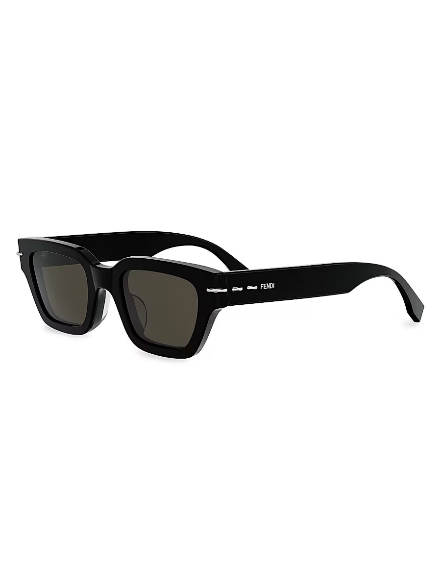 Men's Fendi Selleria 50MM Rectangular Sunglasses - Shiny Black And Brown | Saks Fifth Avenue