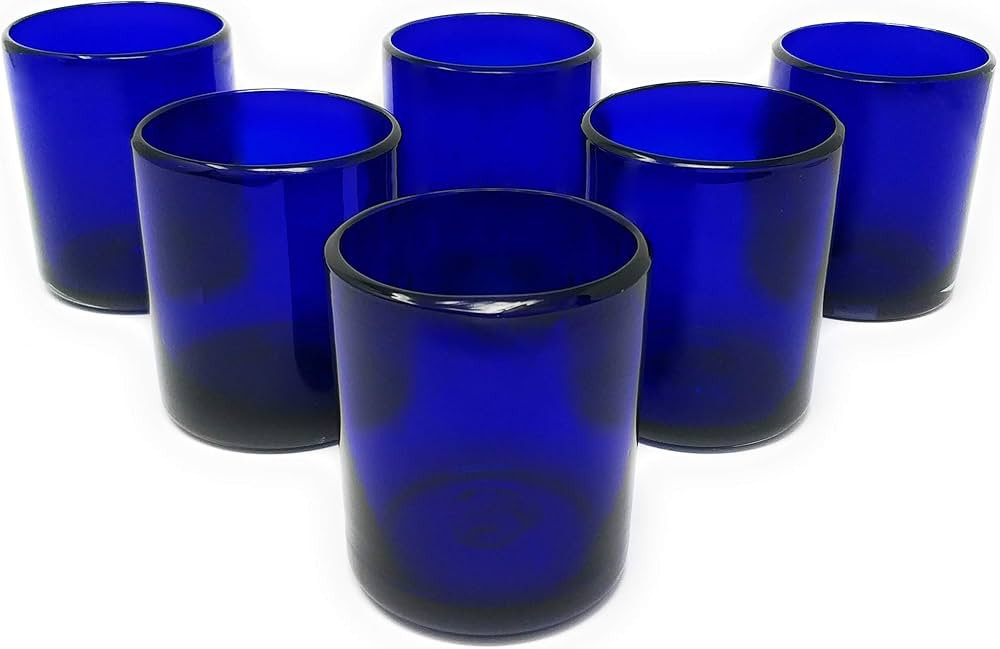 Hand Blown Mexican Drinking Glasses - Set of 6 Cobalt Tumbler Glasses (10 oz each) | Amazon (US)