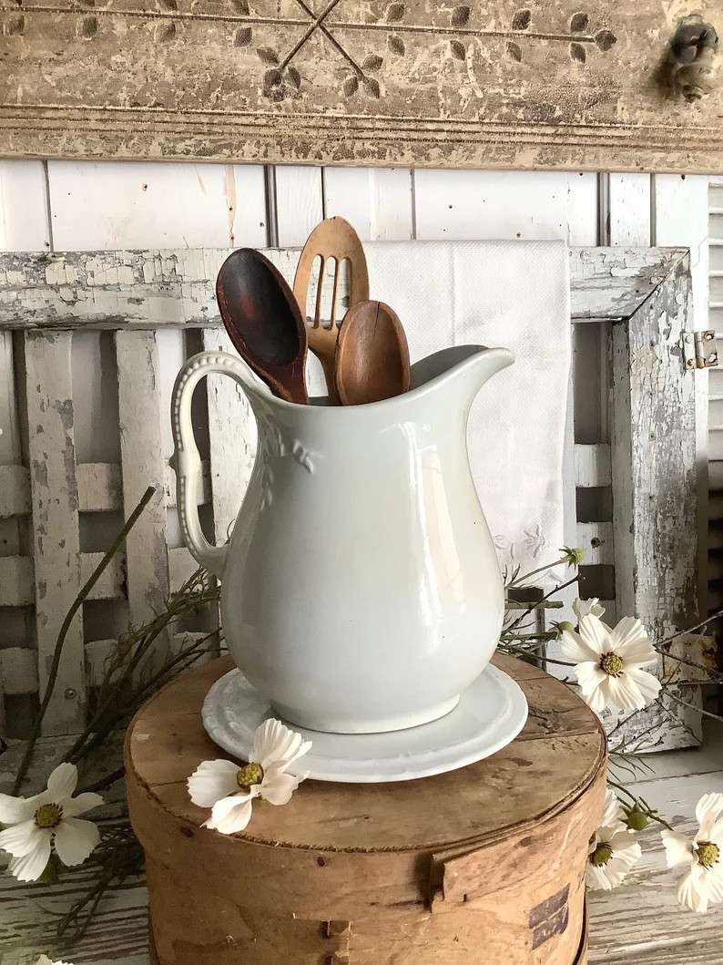 Antique Ironstone Pitcher 8"T J&G Meakin England French Country Farm Table Farmhouse Kitchen Shab... | Etsy (US)