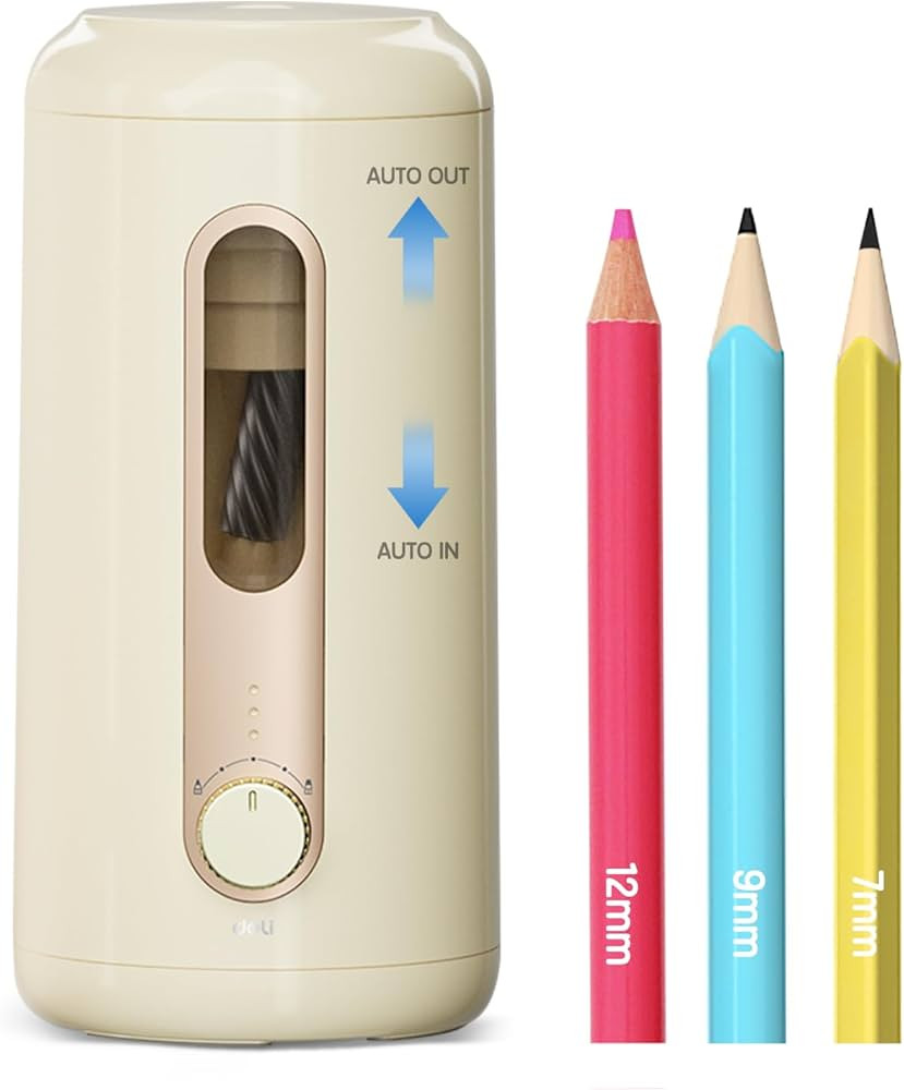 Deli Electric Pencil Sharpener - Fully Automatic, Auto In & Out, Rechargeable Hands-Free for 6.9-... | Amazon (US)