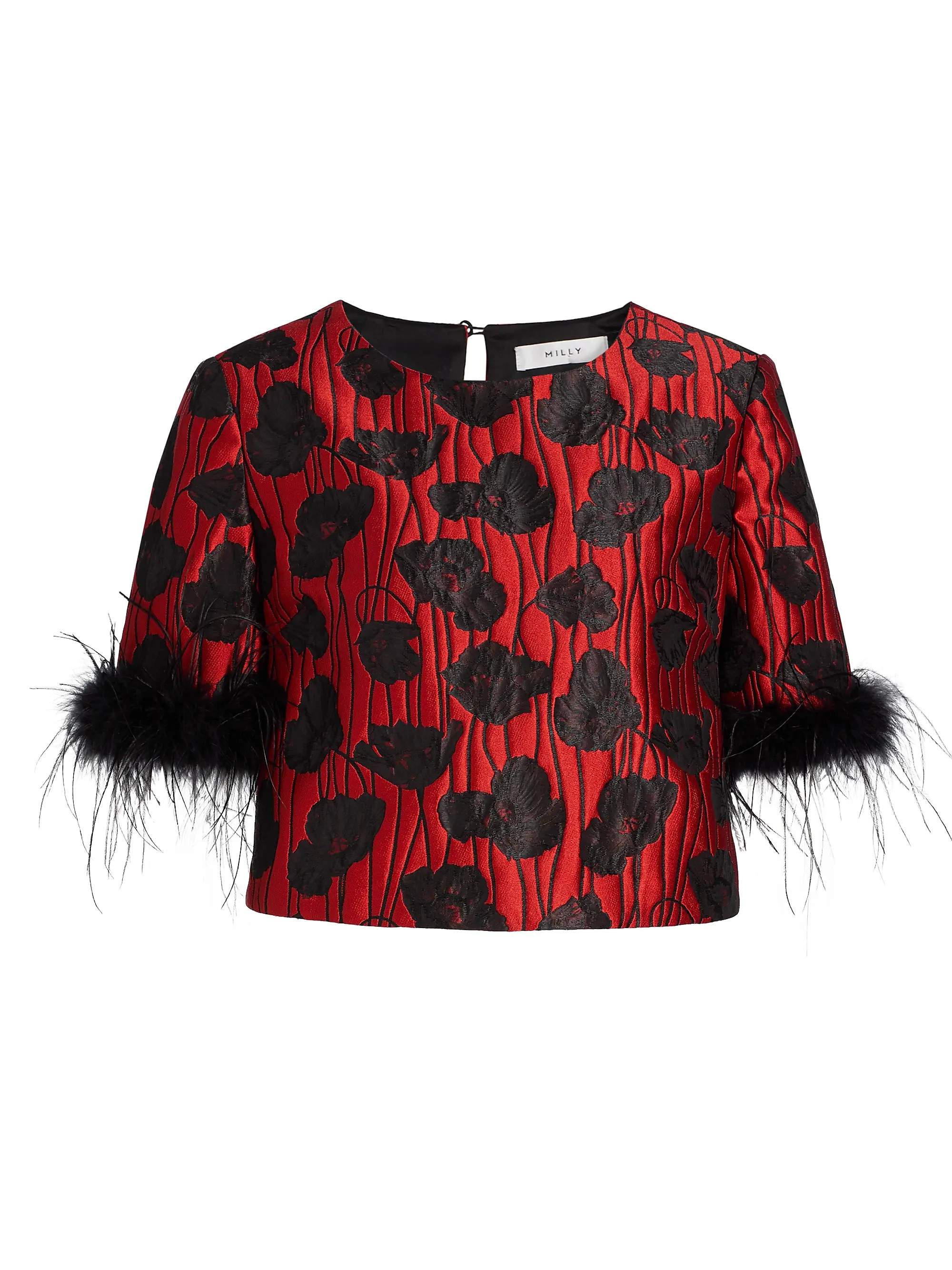 Ruthe Poppy Jacquard Feather-Trimmed Top | Saks Fifth Avenue