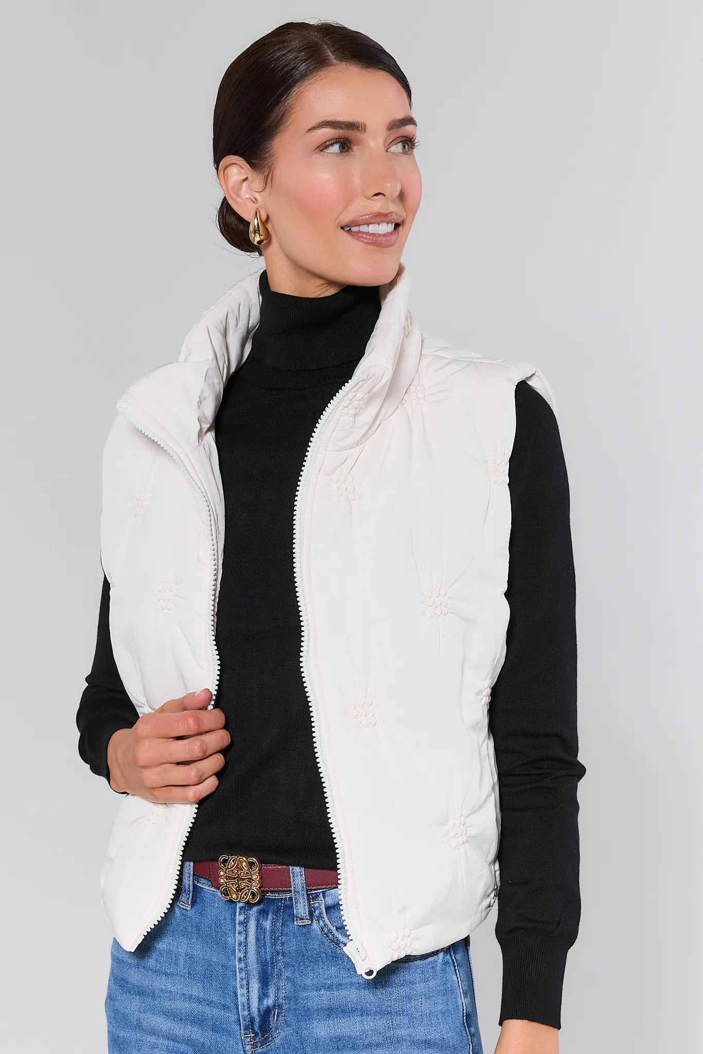 Tiffany White Embroidered Puffer Vest | Avara