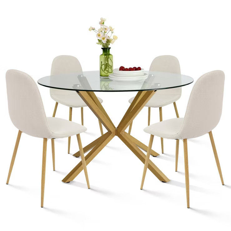 Oliver+Spoon 5-Piece Round Clear Glass Dining Table Set with 4 Upholstered Chairs Oak Legs -The P... | Target