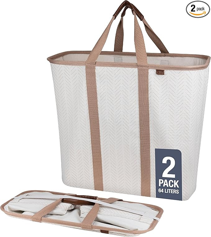 CleverMade Collapsible Laundry Caddy, LUXE Cream Herringbone 2PK - 64L (17 Gal) Premium Cotton Bl... | Amazon (US)