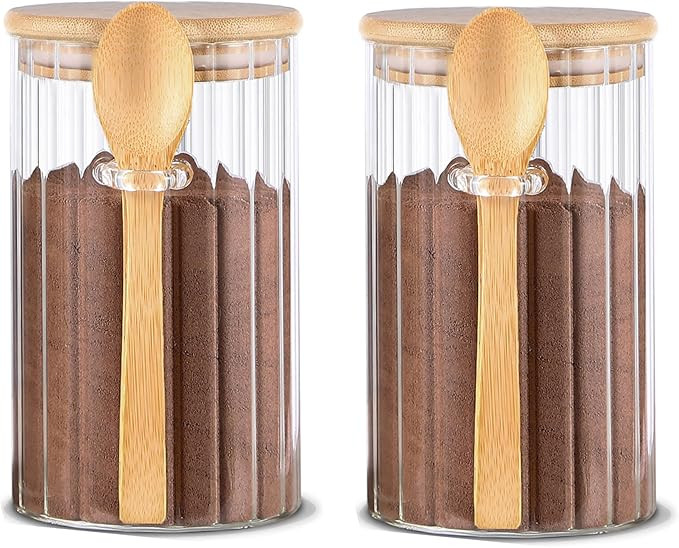 25 OZ Airtight Glass Jars with Bamboo Spoons Lids Overnight Oats Container Decorative Coffee Bar ... | Amazon (US)