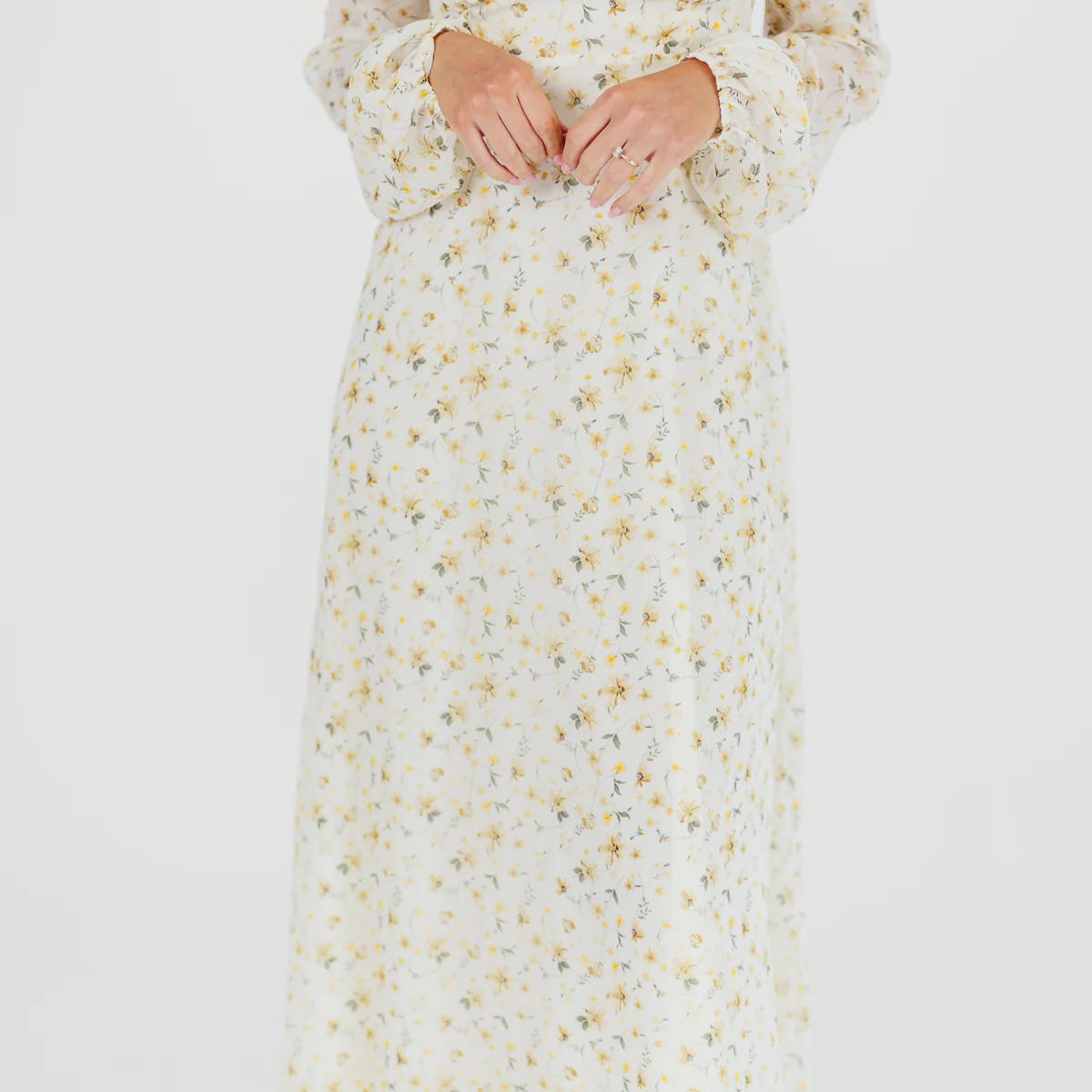Parker Smocked Maxi Dress with Puffed Sleeves in Ivory/Yellow - Bump F | Worth Collective
