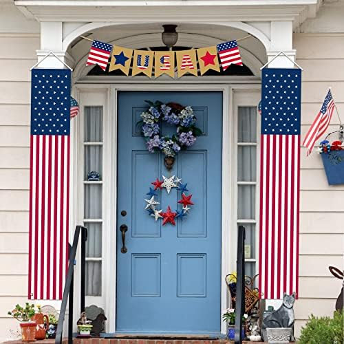 4th of July Decorations Outdoor, 3 Pack American Flag Porch Sign with USA Banner, Stars and Strip... | Amazon (US)