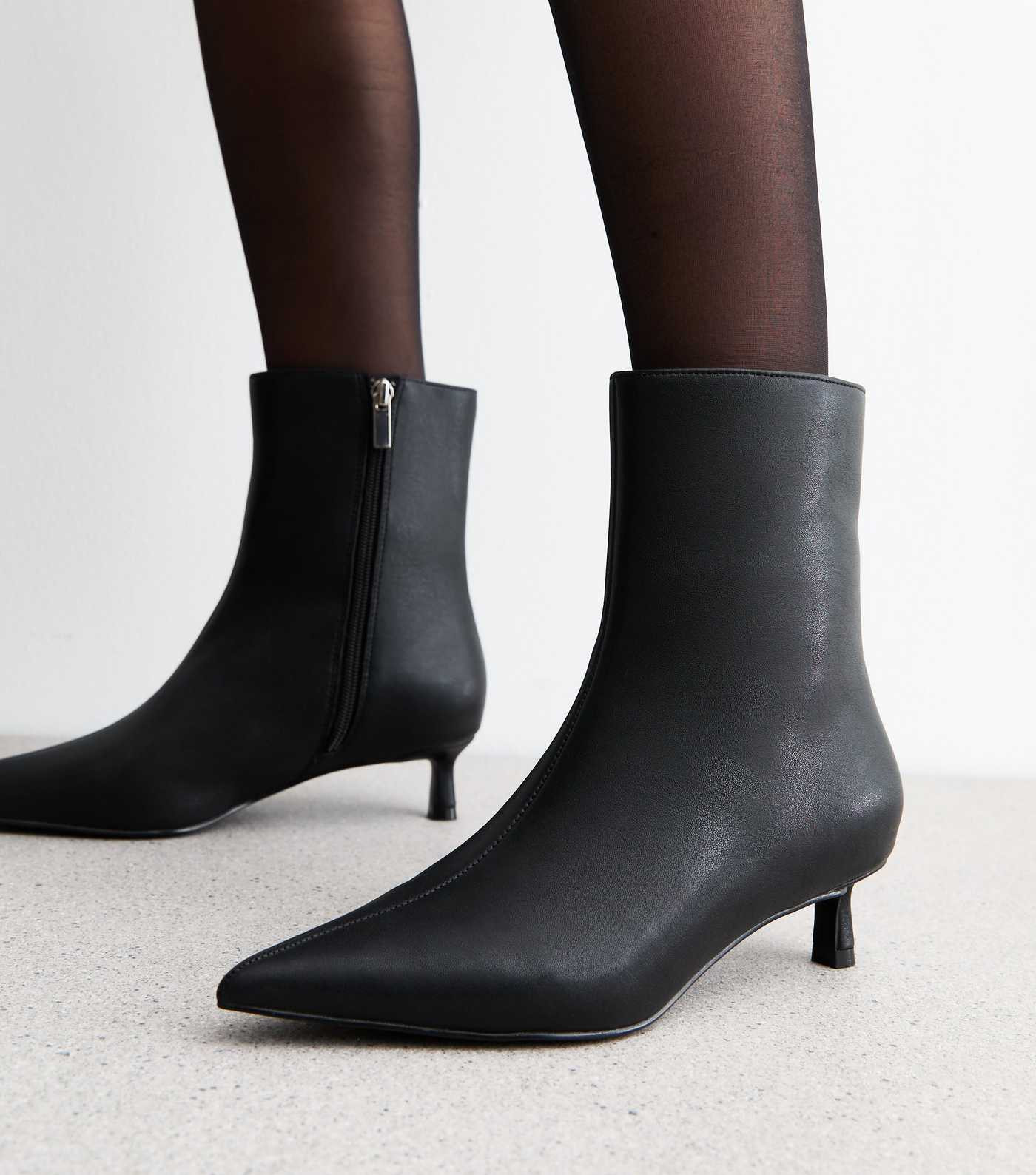 Black Leather Look Pointed Kitten Heel Ankle Boots
						
						Add to Saved Items
						Remove f... | New Look (UK)