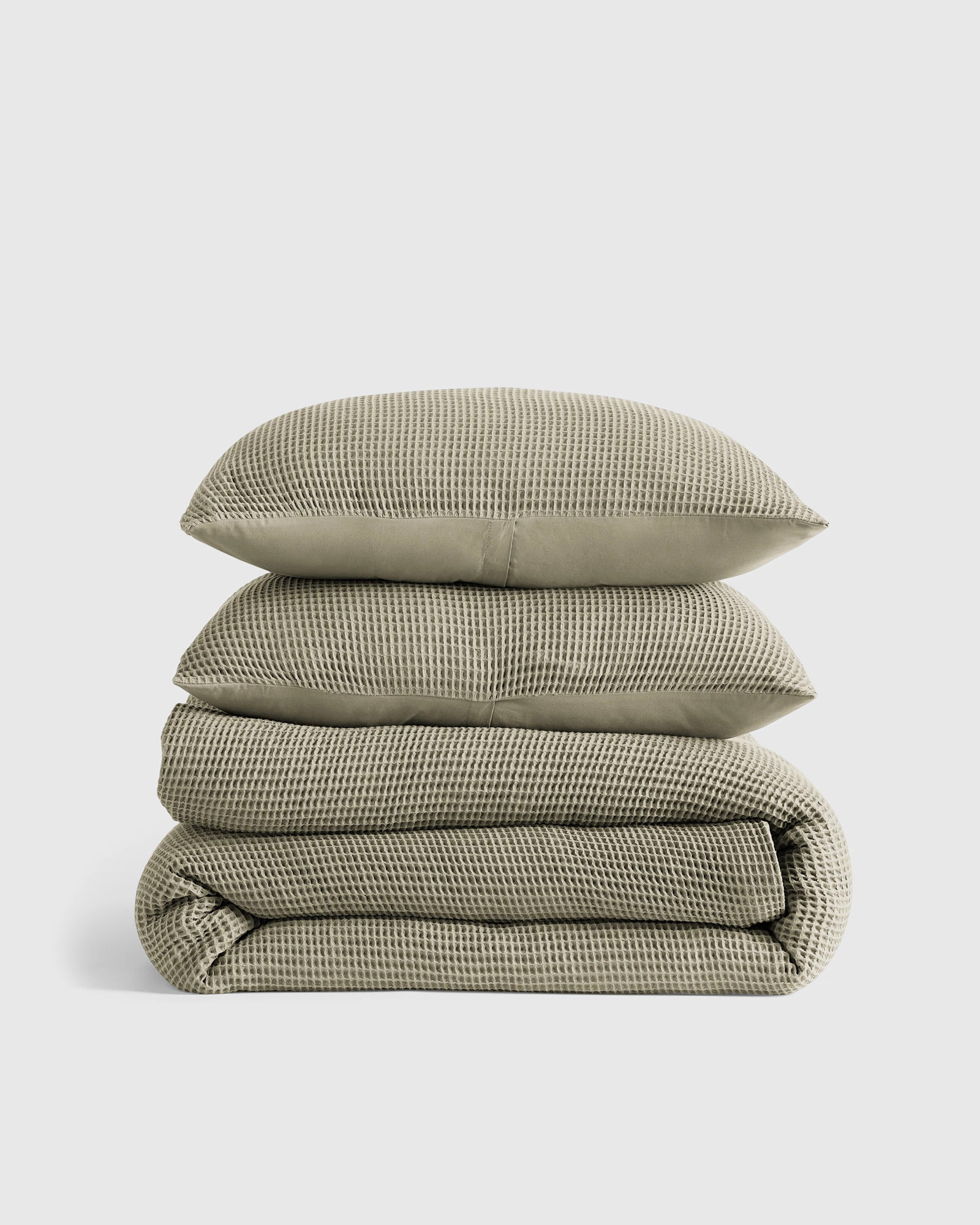 Quince | Organic Waffle Duvet Cover Set in Dried Sage, Size Twin, Cotton | Quince