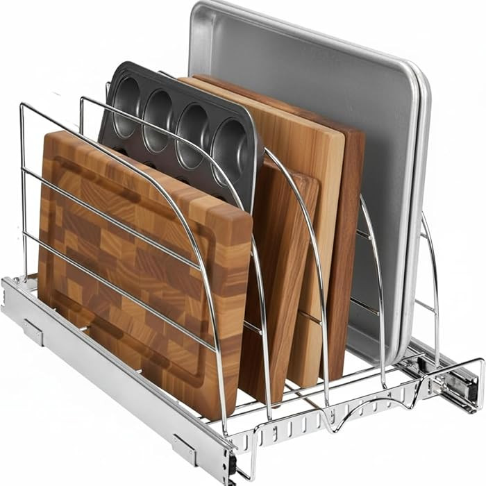 HOLDN’ STORAGE Pull Out Organizer for Bakeware, Cutting Board and Trays, Adjustable Dividers - ... | Amazon (US)