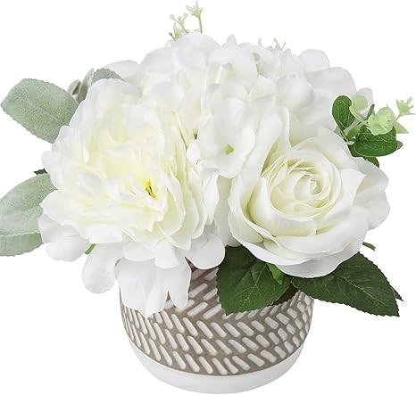Large Artificial Potted Flower Shabby Shic Decoration Artificial Flowers Roses Hydrangeas Arrange... | Amazon (US)
