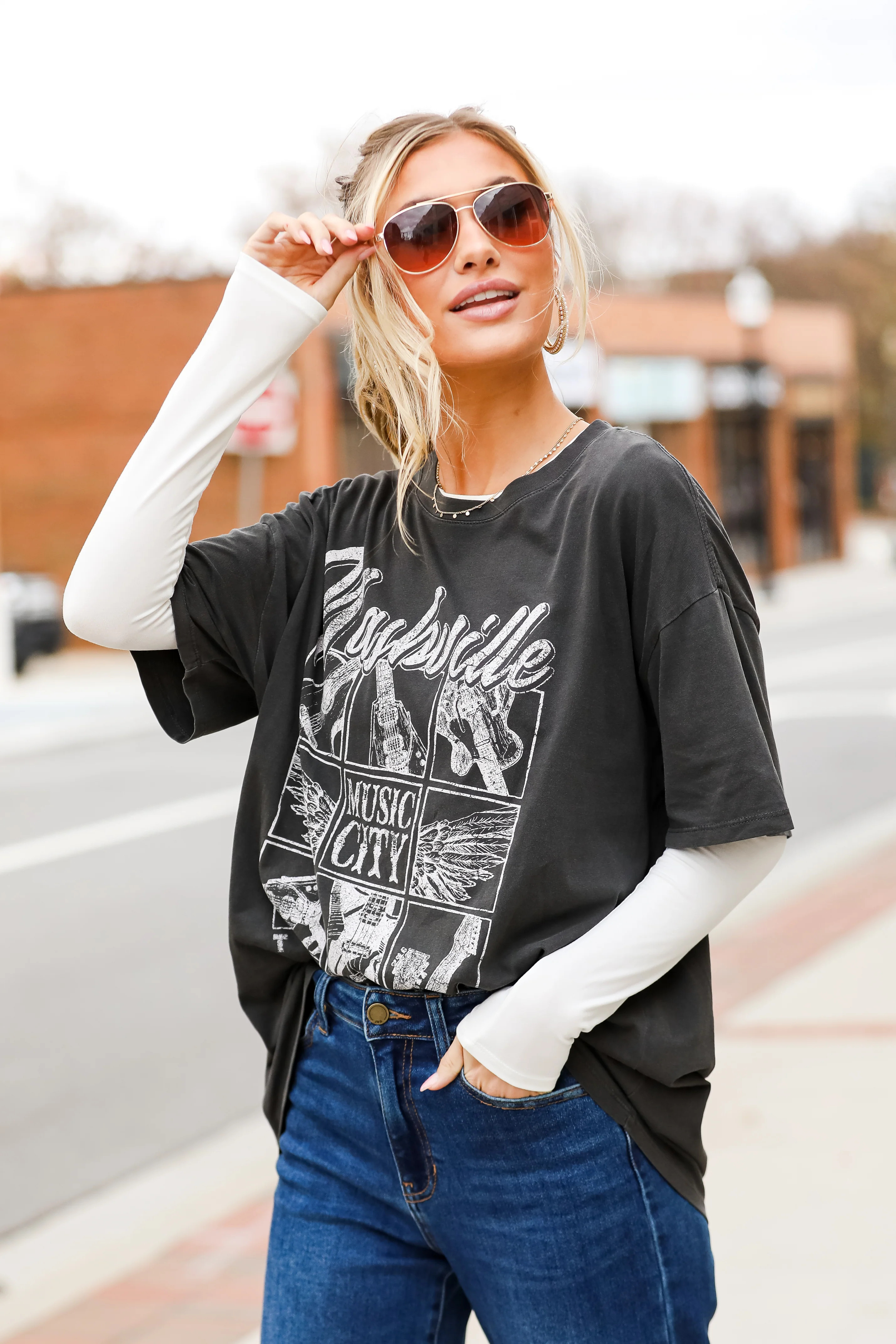 Charcoal Nashville Tennessee Music City Oversized Graphic Tee | Dress Up