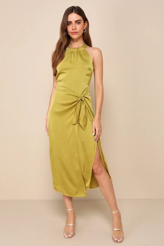 Summery Direction Chartreuse Backless Faux Wrap Midi Dress | Lulus