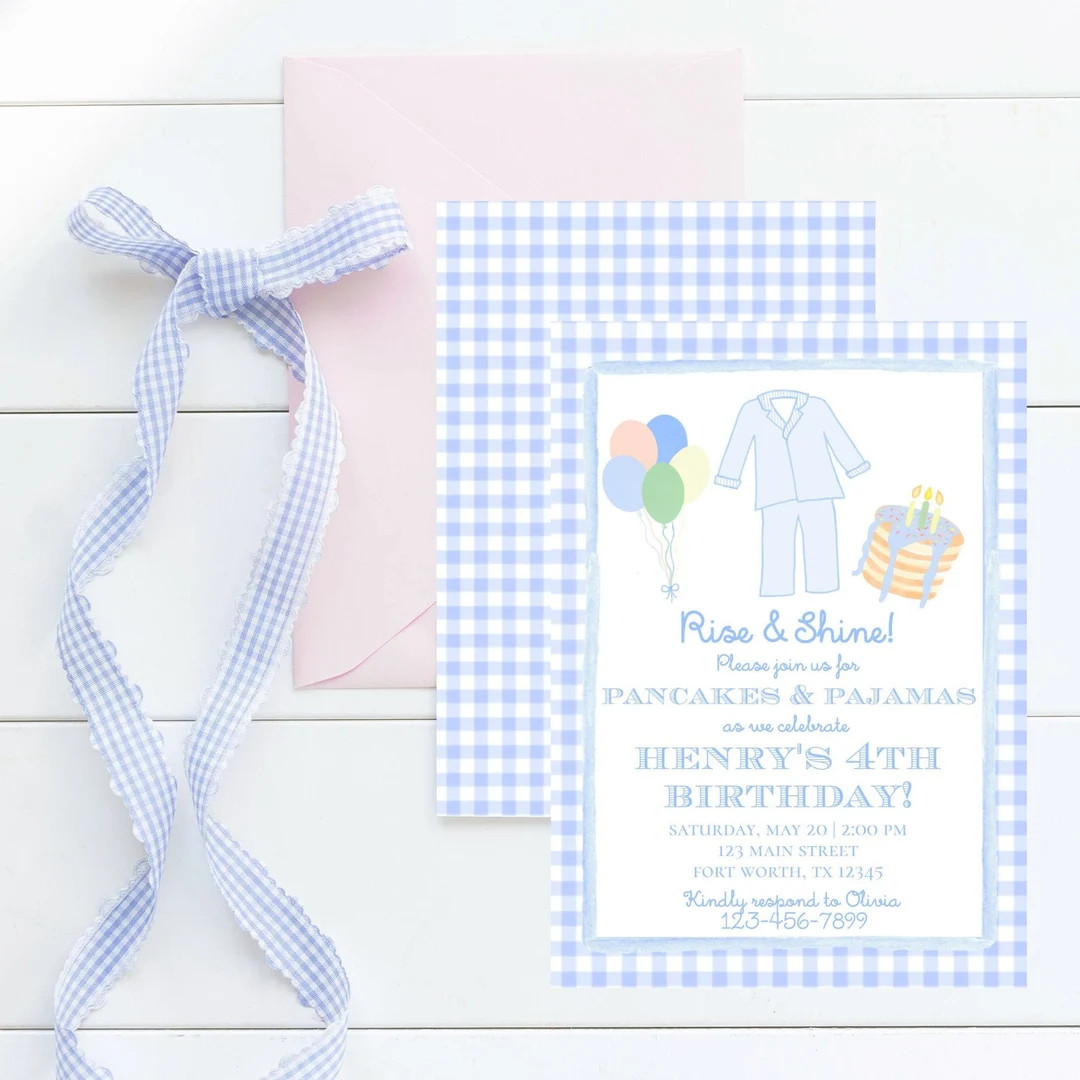 Watercolor Boy's Pancakes & Pajama Party | Grandmillennial Boy Pajama Party | Preppy Slumber Part... | Etsy (US)