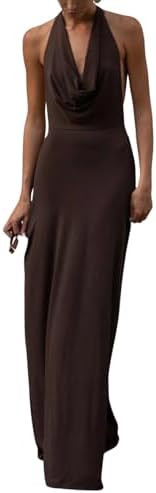 Sexy Slim Brown Women Dresses Summer Bodycon Sleeveless Backless Maxi Dress High Waist Backless F... | Amazon (US)