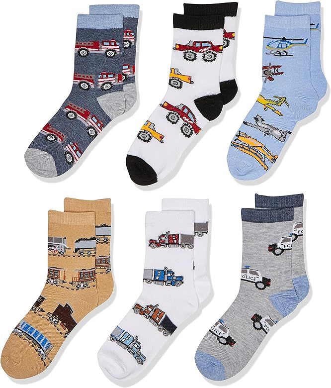 Jefferies Socks Little Boys Trains Trucks Cars Pattern Crew Socks 6 Pack | Amazon (US)