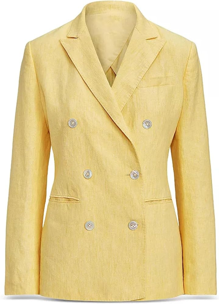Women's Linen Blazer Double Breasted Buttons Suit Jacket for Office Business | Amazon (US)