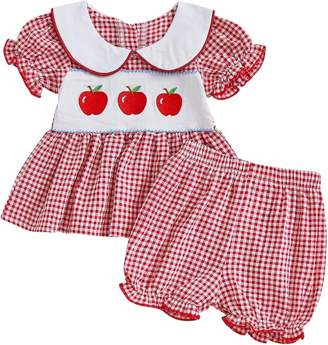 Toddler Girls Back to School Outfit Dress Tops and Gingham Shorts Set | Amazon (US)