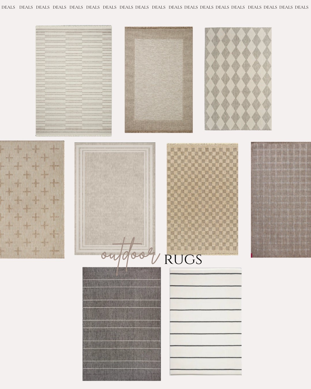 Neutral outdoor rugs on major deals right now✨
Perfect for patios, porches, and backyard setups—easy to style and made to last.

#outdoorrugs #patiorug #neutraloutdoorstyle #rugdeals #LTKhome #porchdecor #summerstyle

#LTKFindsUnder100 #LTKSaleAlert #LTKHome