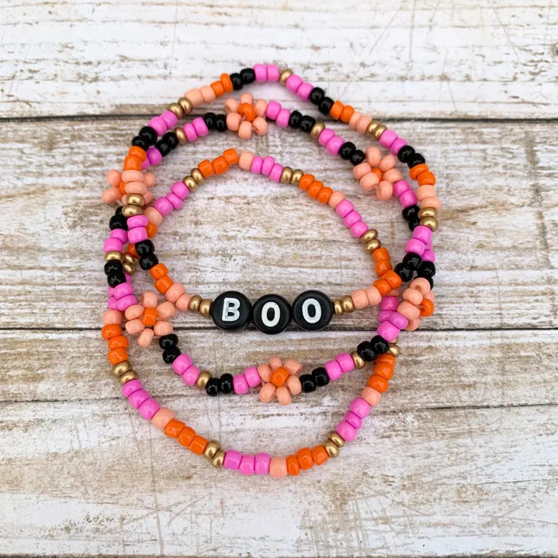 Boo Friendship Bracelets, Halloween Seed Bead Jewelry for Toddler, Baby Girl Halloween Bracelet, ... | Etsy (US)