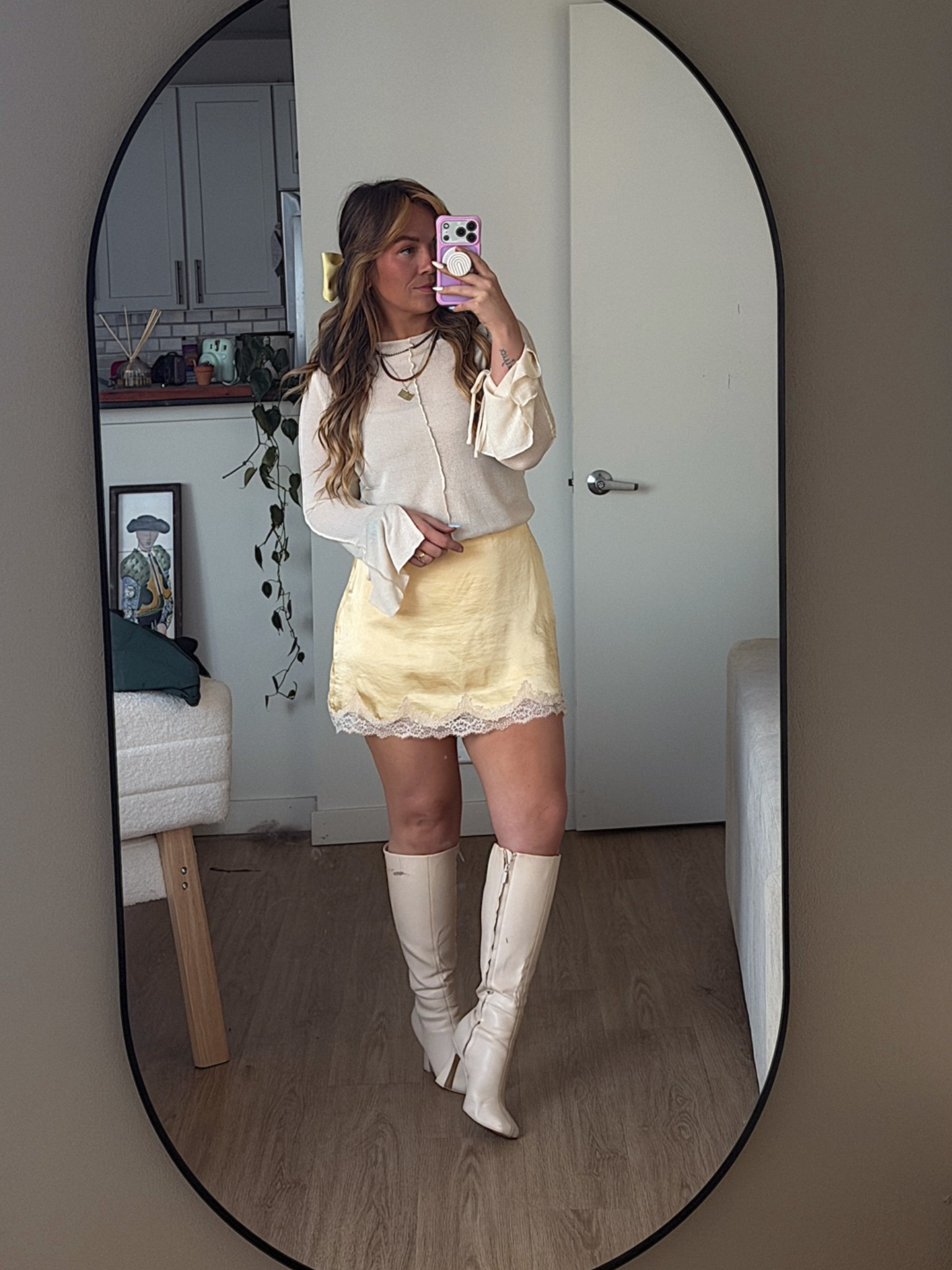 bow - target
top - h&m
skirt - abercrombie 
boots - circus

#LTKootd #LTKWorkwear
