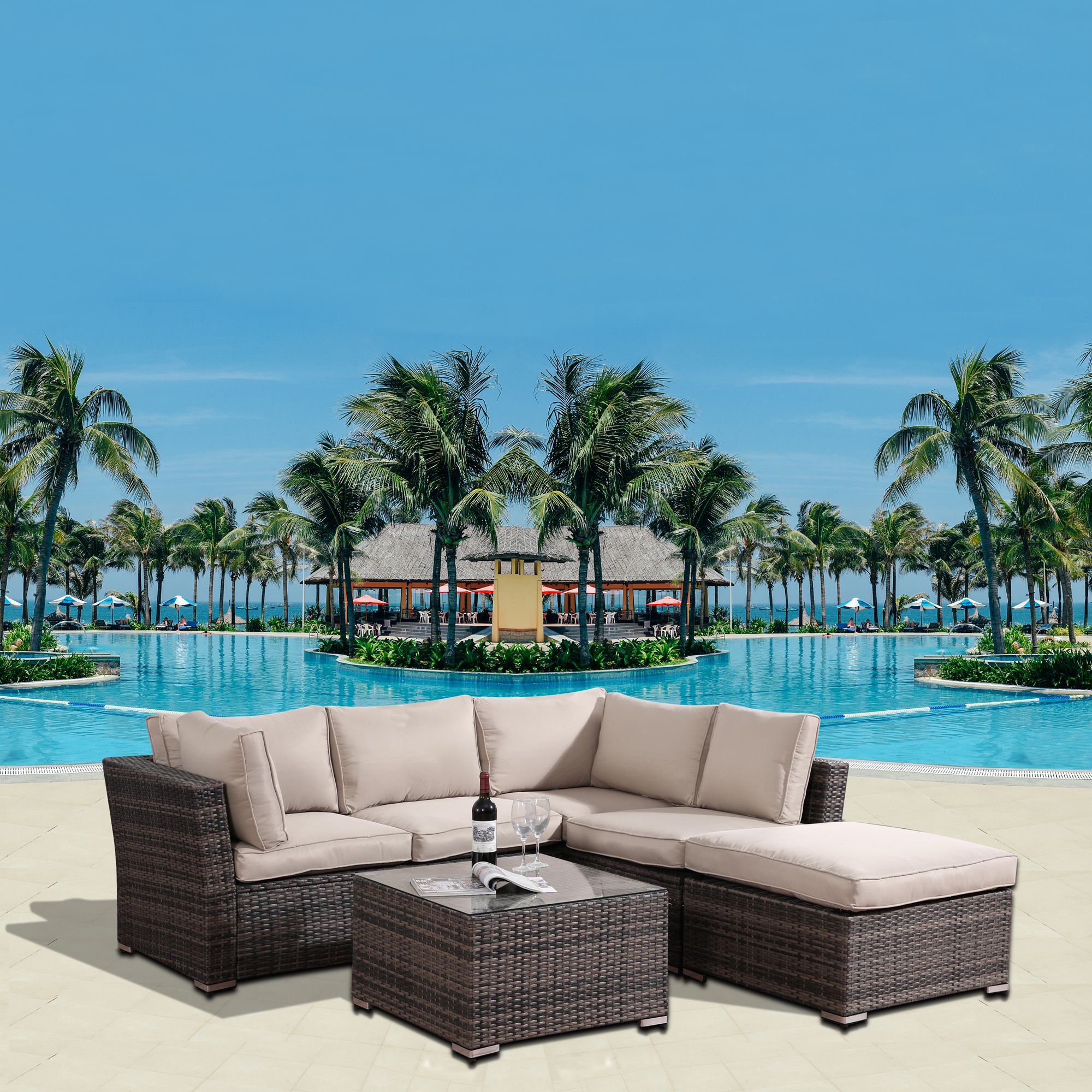 Outdoor Sectional Sofa Sets, UHOMEPRO 4 Piece Patio Wicker Patio Furniture Set, Patio Sectional w... | Walmart (US)