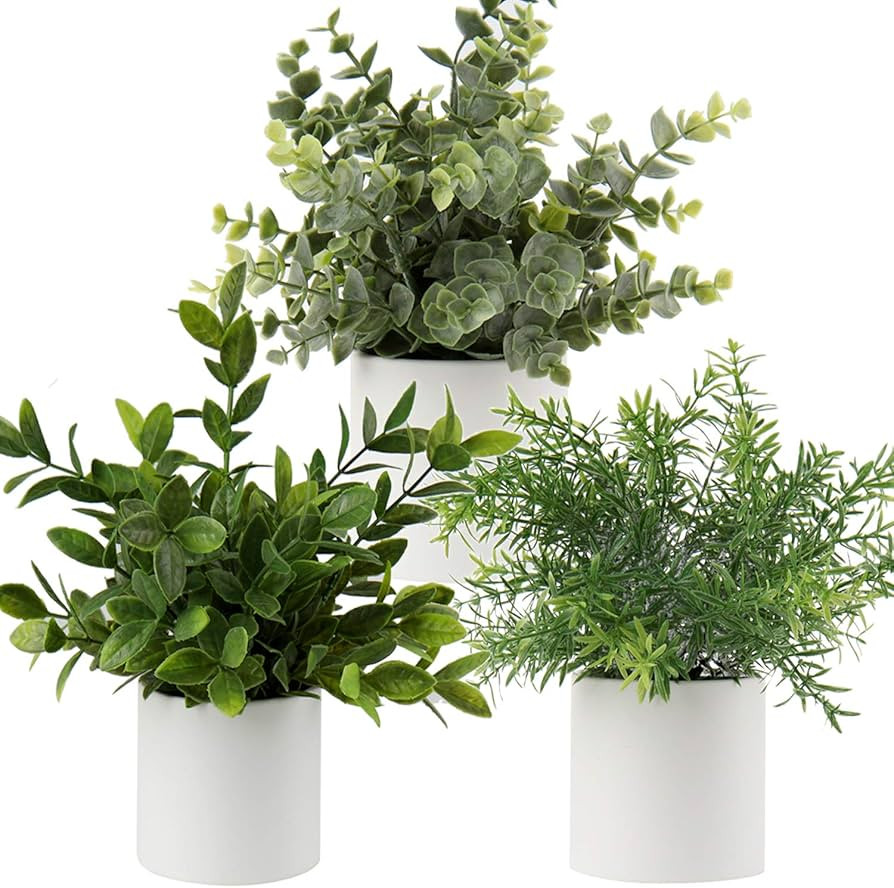 Briful Mini Fake Plants Set of 3 Small Faux Plant Eucalyptus Rosemary Greenery Potted Plants Arti... | Amazon (US)