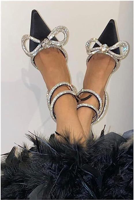 Vertundy Women's Lace up High Heeled Sandals Ankle Buckle Strap Rhinestone Bowknot Stilettos Sati... | Amazon (US)
