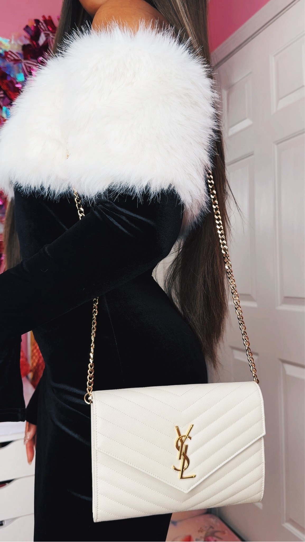 This black velvet dress with faux fur trim (I’m wearing it in a size 4) is one of my favorite holiday dresses this year 😍✨  if you’re looking a glam and classic dress for New Year’s Eve, this is it!

I styled it with my cream YSL clutch, which I converted into a Crossbody purse.

#LTKParties #LTKHoliday