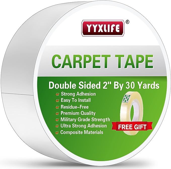 YYXLIFE Rug Tape Double Sided Carpet Tape Heavy Duty, 2 Inch x 30 Yards, Carpet Adhesive Removabl... | Amazon (US)