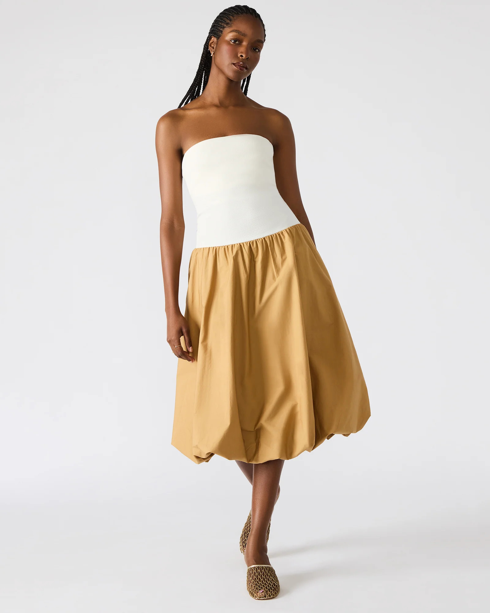 OLIVER Dress Taupe Strapless Midi Bubble Dress | Women's Dresses | Steve Madden (US)