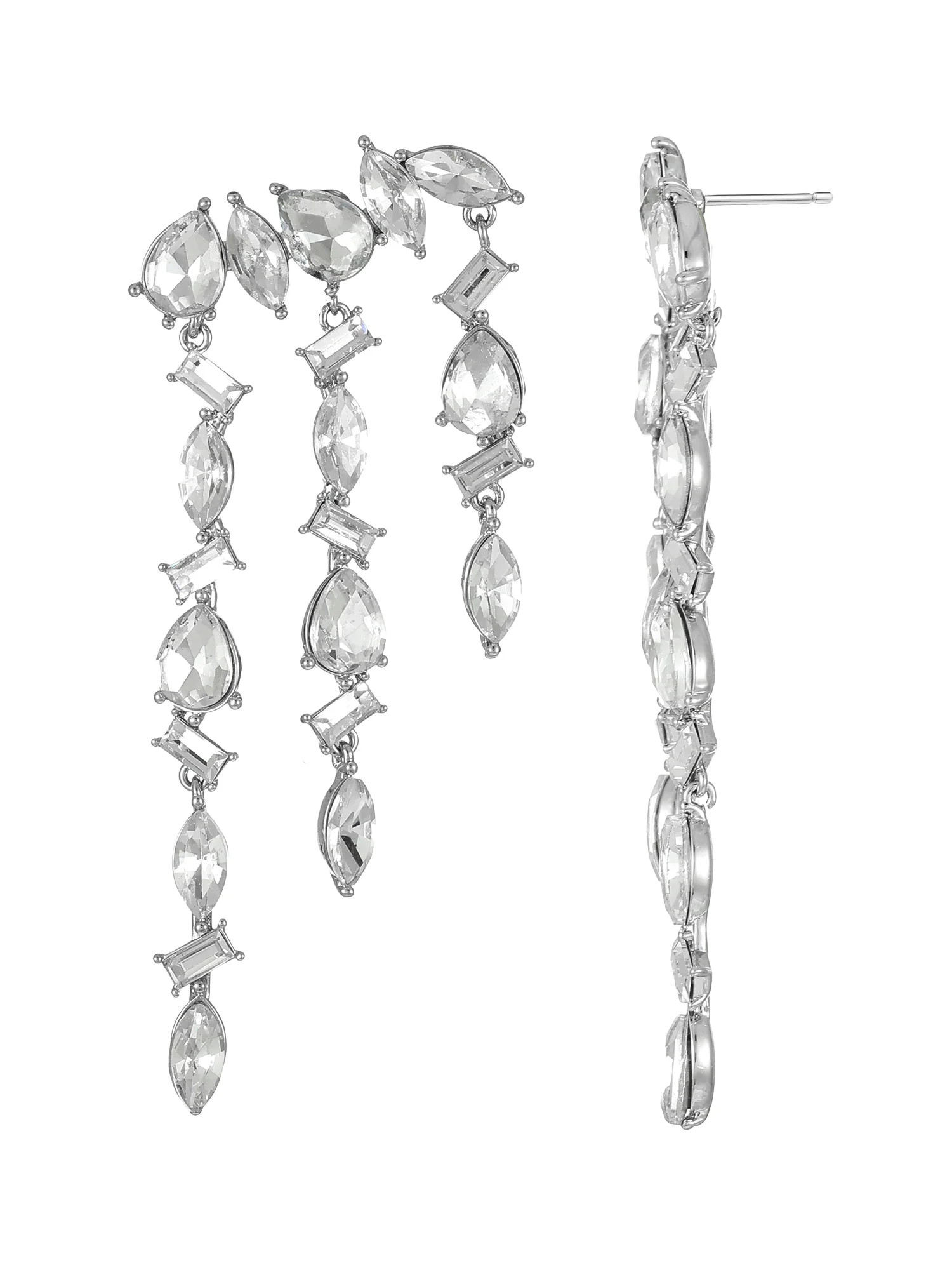 Time and Tru Silvertone Rhinestone Drop Earrings, 1 Pair | Walmart (US)