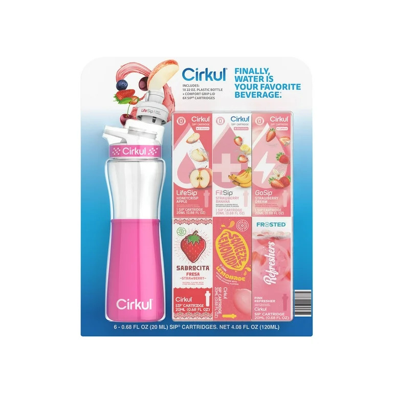 Cirkul 22 fl oz Plastic Bottle and Pink Chill Sleeve Value Pack with 6 Flavor Cartridges | Walmart (US)