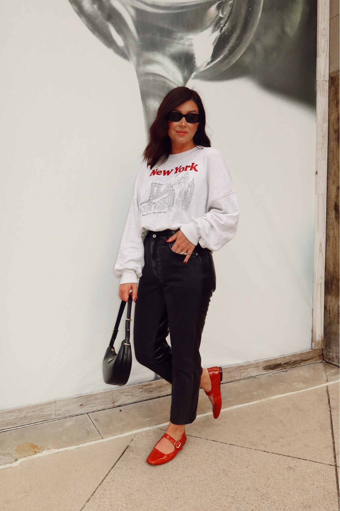 I cannot get enough of these jeans. Black denim mixed with leather is sooo good. Paired with a sweatshirt and red ballet flats for the perfect casual outfit. Use code “Cheers20” at Abercrombie for 20% off today only  

#LTKstyletip #LTKshoecrush #LTKmidsize