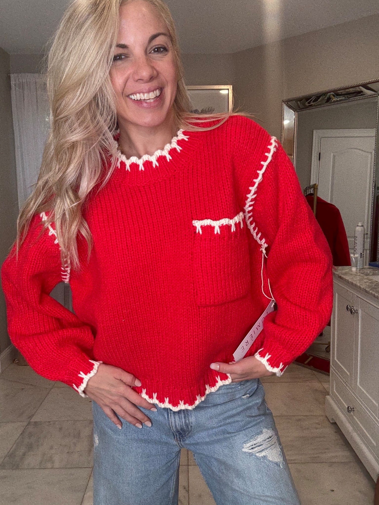 Obsessed with this holiday Christmas sweater! The quality of this is amazing and the stitching makes it 10x more elevated !! Wearing a size small 

#LTKSeasonal #LTKHoliday #LTKU