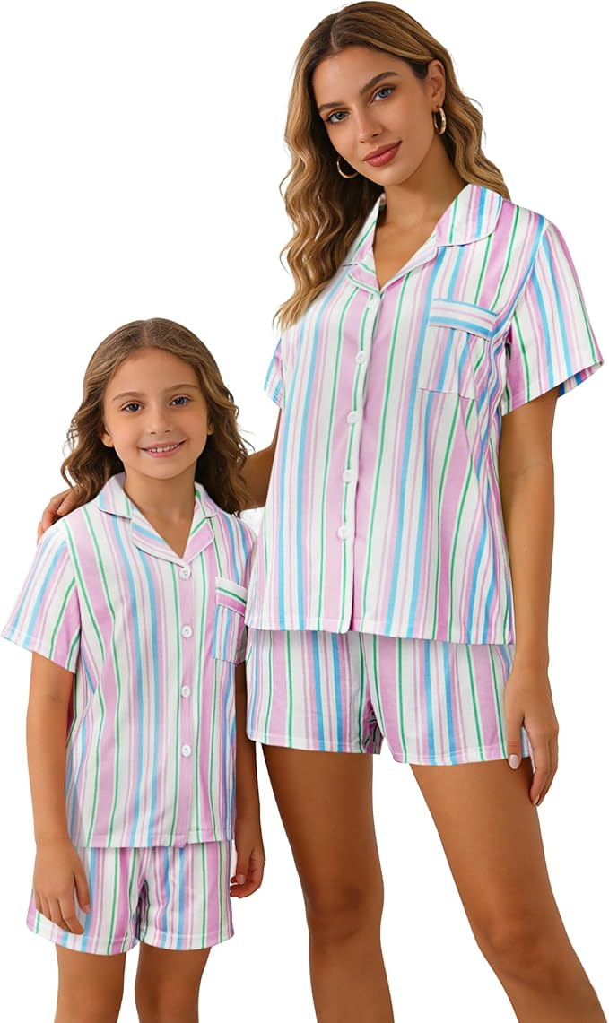 MyFav Mommy and Me Pajamas Set Mother Daughter Matching Family Sleepwear Button Down Nightwear | Amazon (US)
