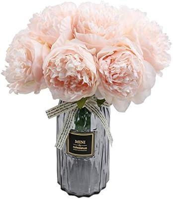 famibay Artificial Peony Bouquets Flower Head Vantage Fake Peony Silk Plastic Plants with Stem fo... | Amazon (US)