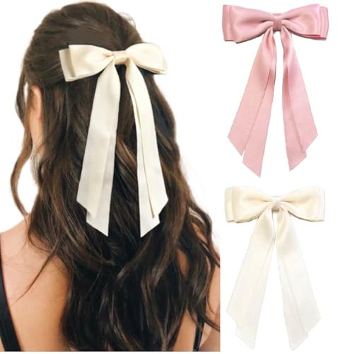 Hair Bows for Women Bow Clips Cute Ribbons Girls Ribbon Bows BowKnot Barrettes Tassel Bow Clips Fashion Hair Accessories for Women, Pink & Beige | Amazon (US)