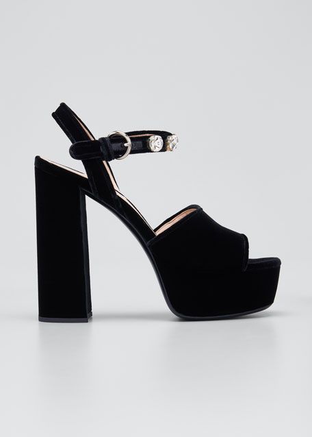 Miu Miu 135mm Crystal Stud Velvet Platform Sandals | Bergdorf Goodman