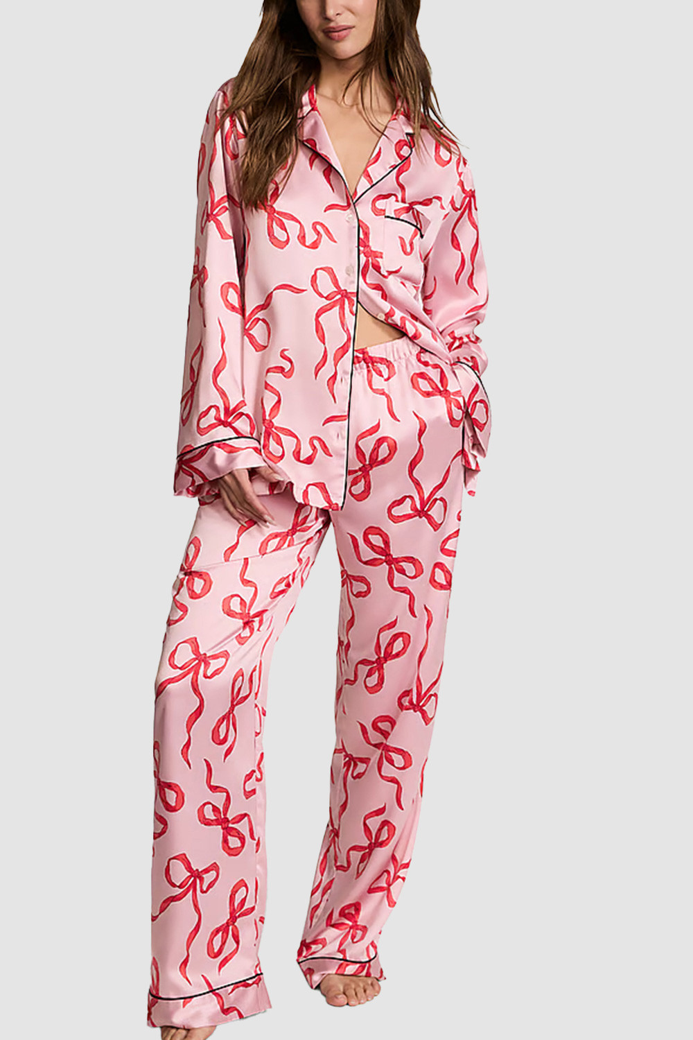 Satin Bow Print Pajamas Set | sthcute