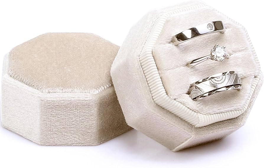 WantGor Velvet Ring Box, 3 Slots Jewelry Ring Gift Box Vintage Ring Display Holder Case for Weddi... | Amazon (US)