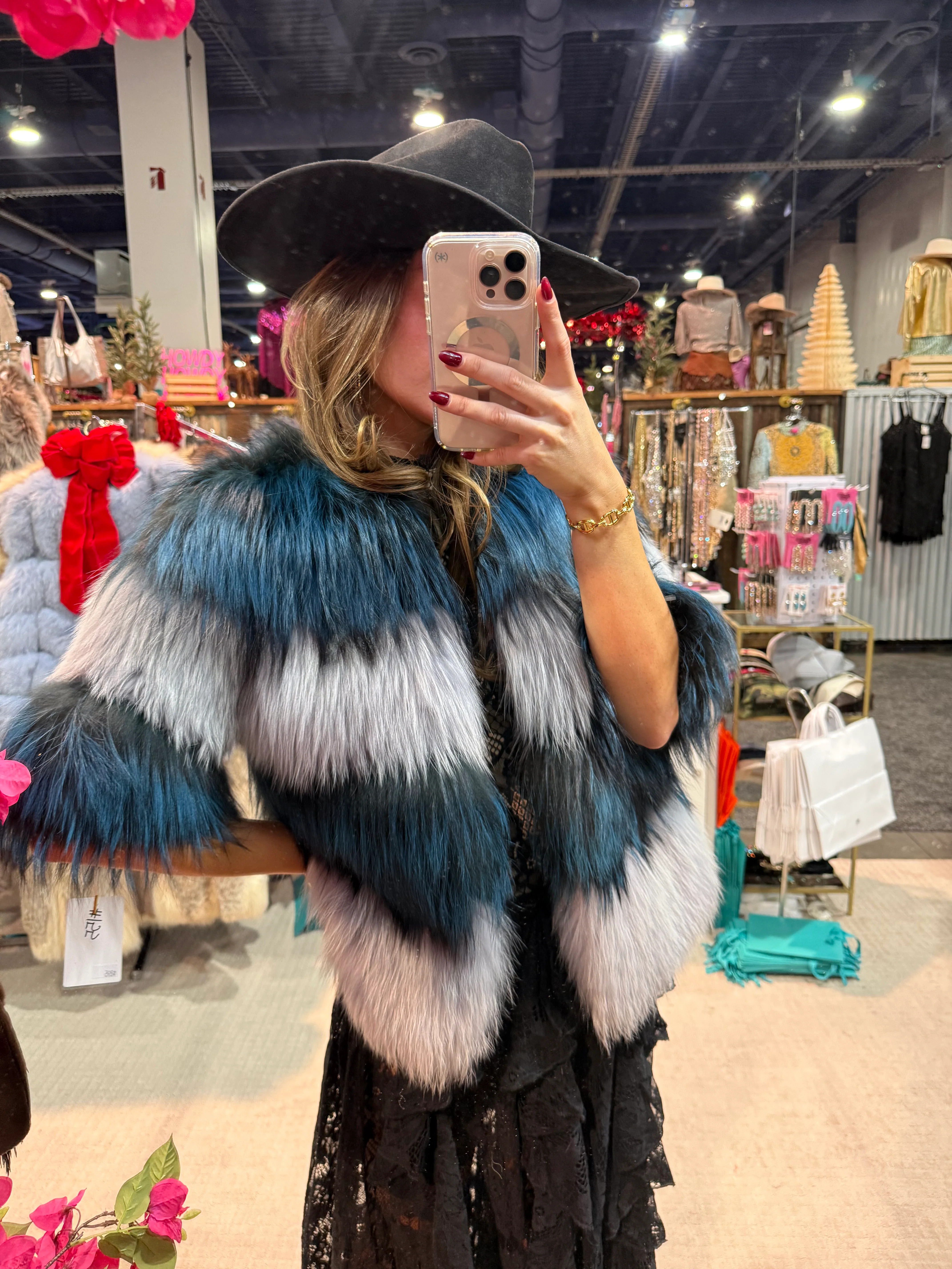 #155 Vintage Dyed Fox Fur Jacket - Size Small | Glitzy Bella