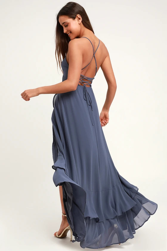 In Love Forever Granite Blue Lace-Up High-Low Maxi Dress | Lulus (US)