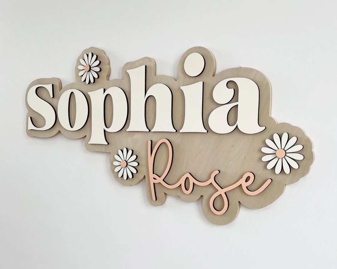 Large Custom Wood Name Sign, Nursery Name Sign, Boho Girl Name Sign, Above Crib Sign, Layered Bab... | Etsy (US)