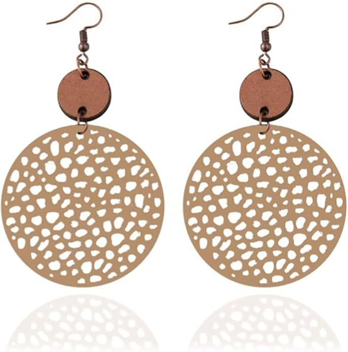 Vintage Geometric Round Earrings Wooden Leather Earrings Ethnic Style Western Earrings Christmas ... | Amazon (US)