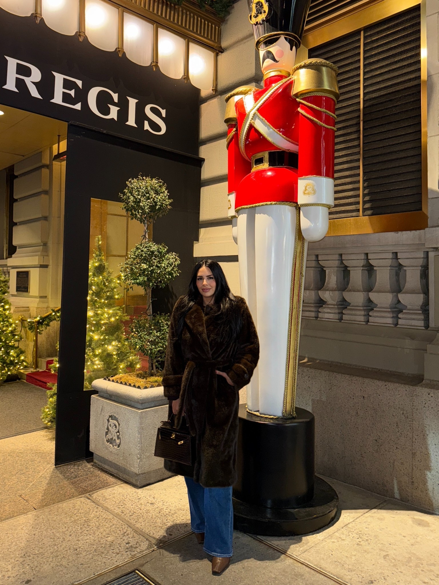 Brown faux fur coat, wide leg jeans, brown sweater, brown boots 

#LTKSeasonal #LTKHoliday