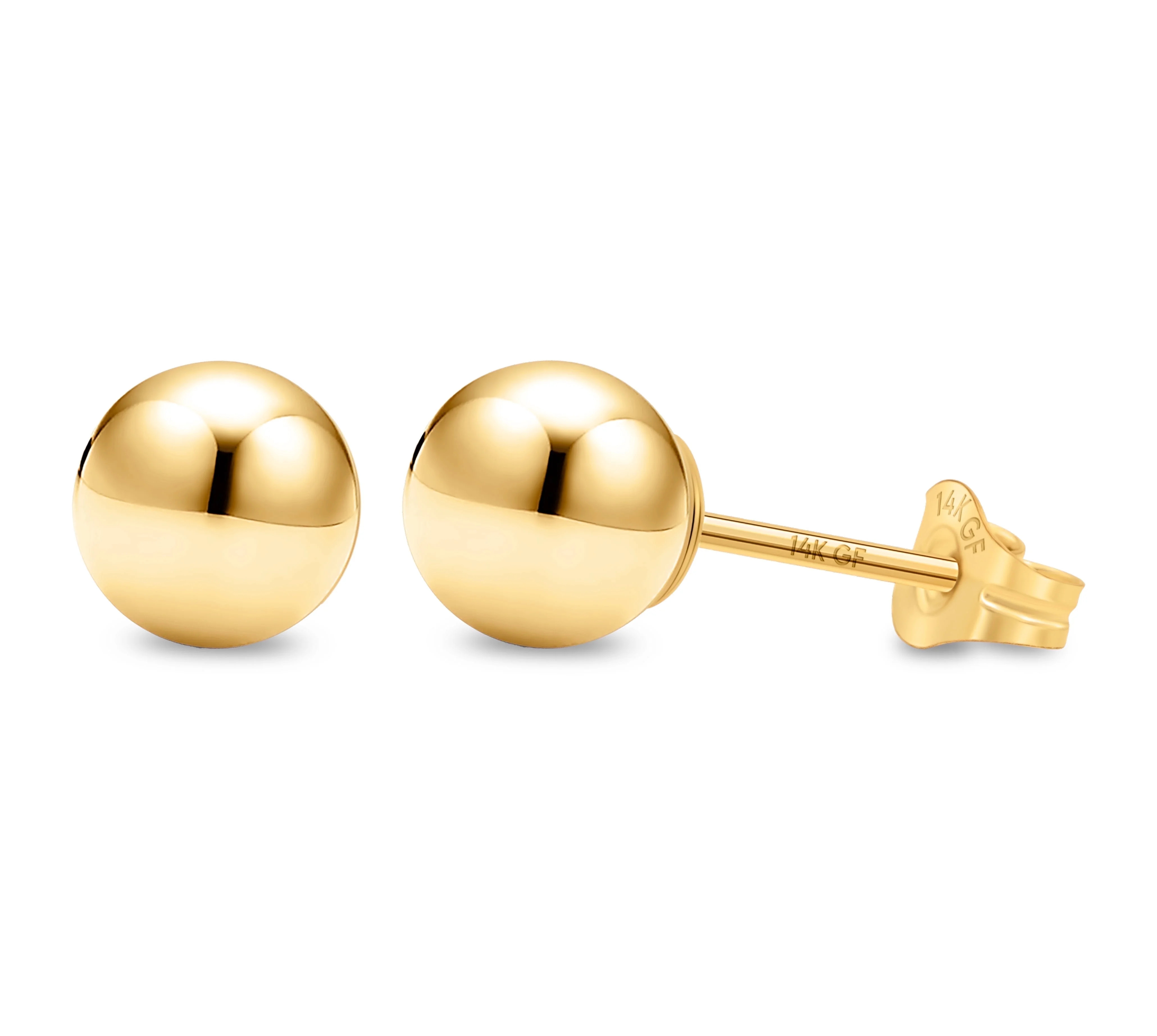 Kezef 14K Yellow Gold Filled Round Ball Stud Earrings for Women - 6mm | Walmart (US)